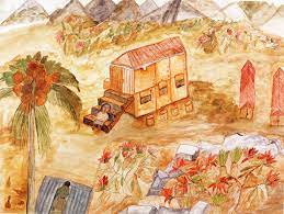 Duk-Kyoung Kang, “Estación de descanso en Labaul”, acrílico sobre papel, 1995. cuadro que pinto reflejando el sufriminto el trauma psicologico que sufrio